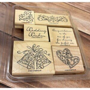 2003 STAMPIN' UP! WEDDING ELEGANCE WOOD MOUNTED RUBBER STAMP SET OF 6 LOVE HEART